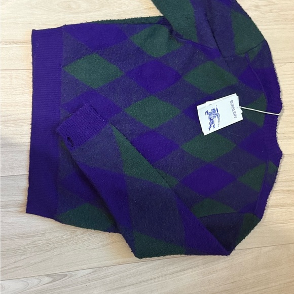 Burberry Purple & Green Argyle Wool-Blend Cardigan Originally $1850 never worn - Picture 3 of 5